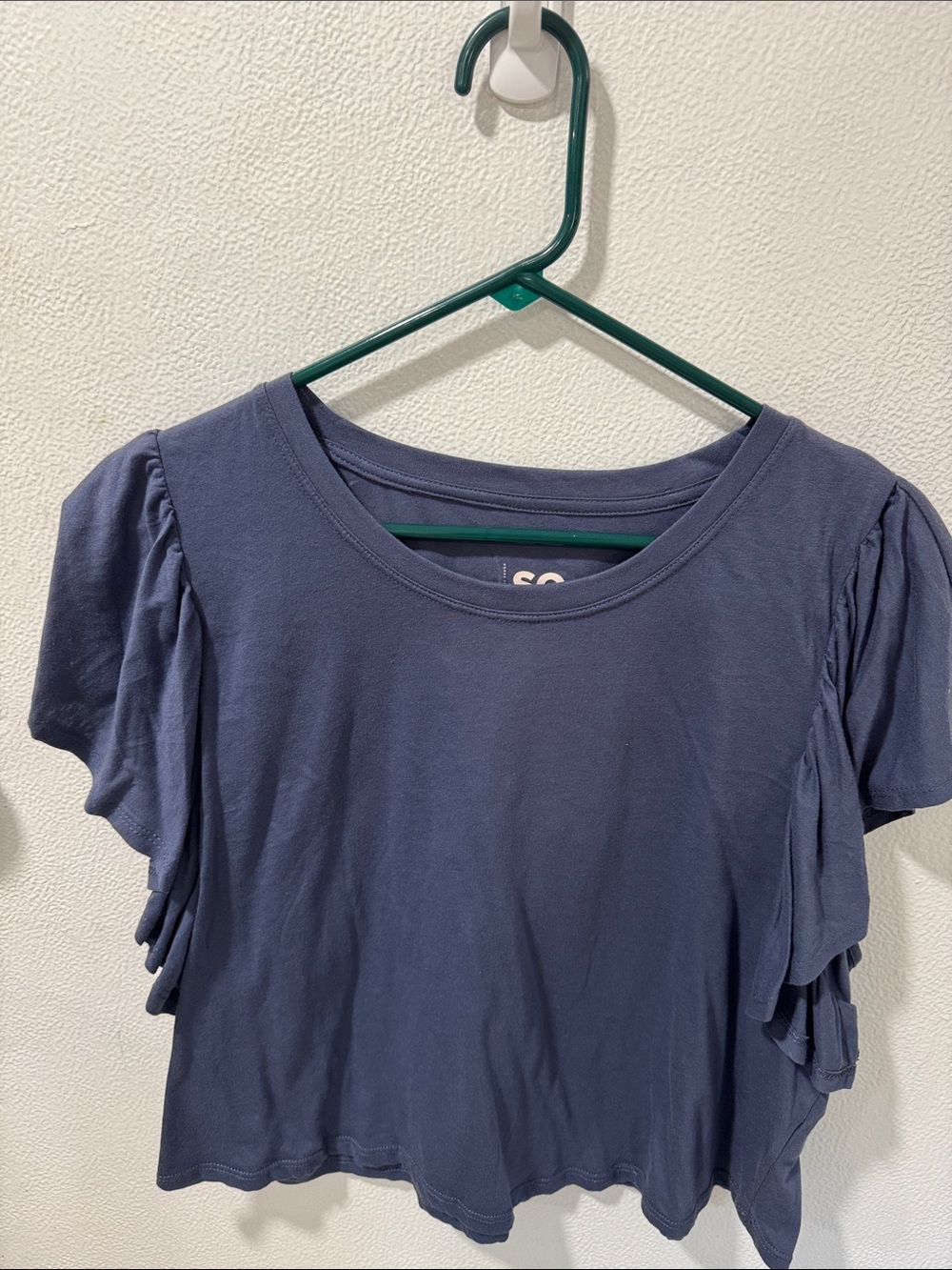 SO Navy Ruffle Sleeve Crop Tee